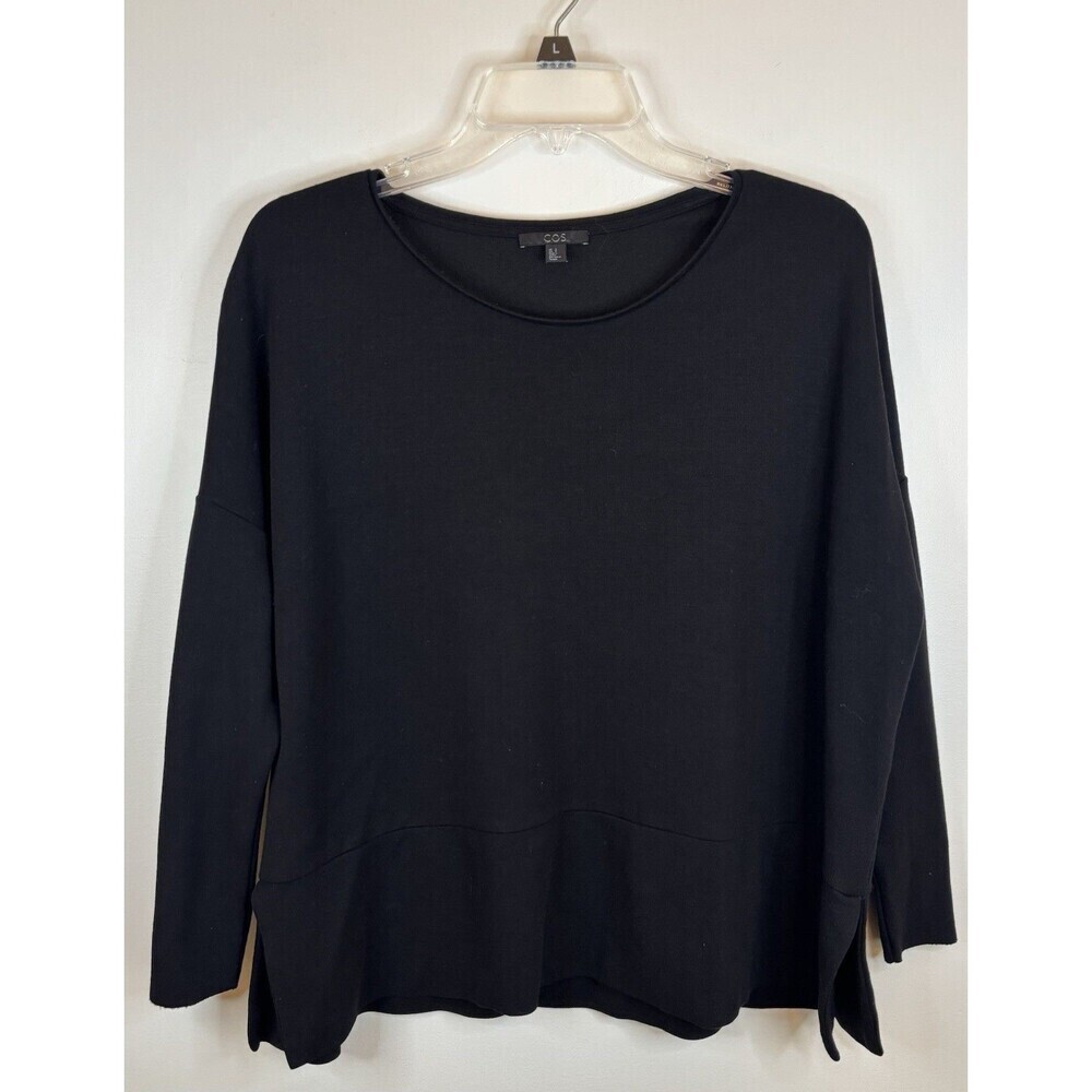 COS Black Long Sleeve Knit Tunic Top Small Oversized Minimalist Stretch Pullover